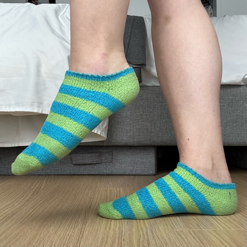Aeropostale Y2K Striped Green Blue Fuzzy Ankle Socks Twee Loungewear Winter Cozy